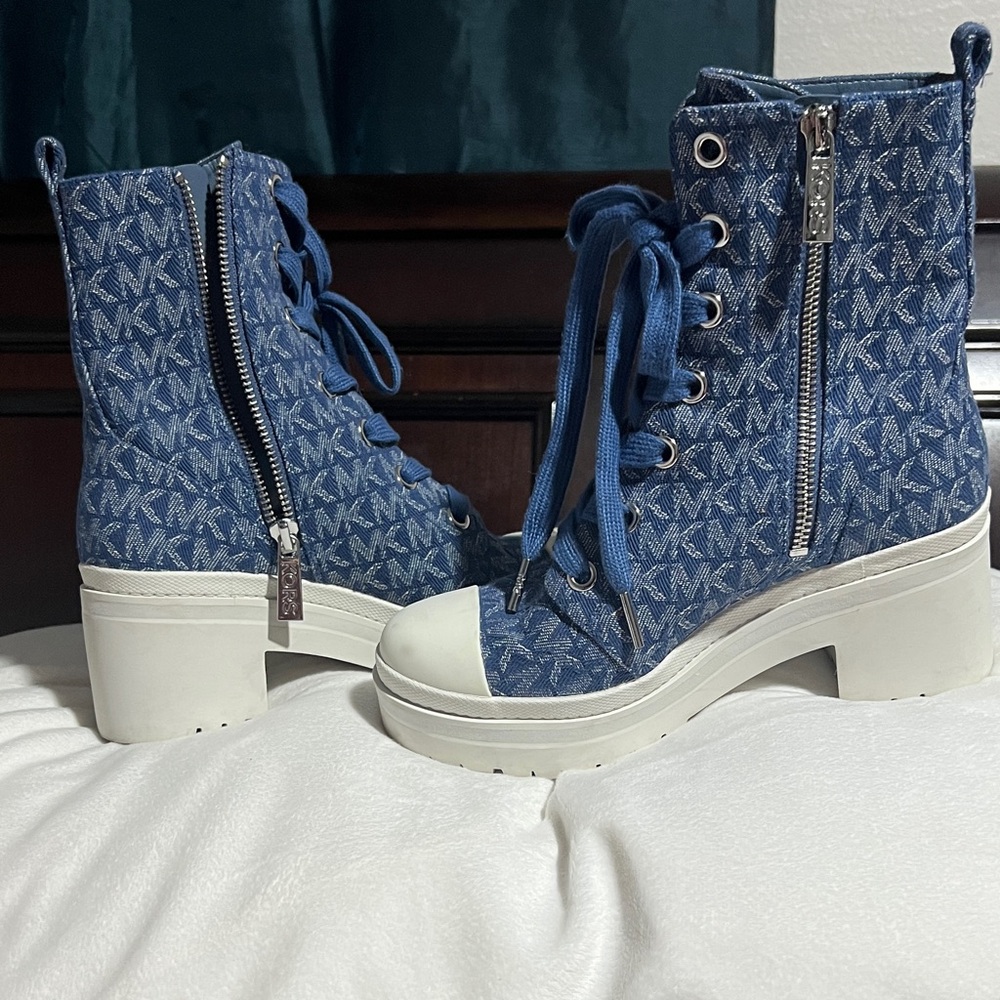 Michael Kors Denim Lace-Up Boots with White Soles